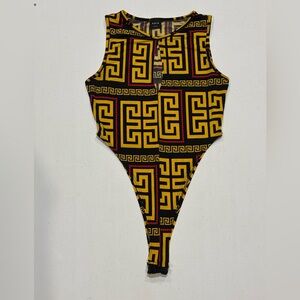 ARIA Clothing Geometric Pattern Bodysuit, Keyhole, Thong, Size Small